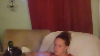 Thick white girl with long brunette hair and hazel eyes teasing in her panties playing video games