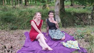 Blowjob and Foursome during a picnic in the forest - 2 girls, 2 guys